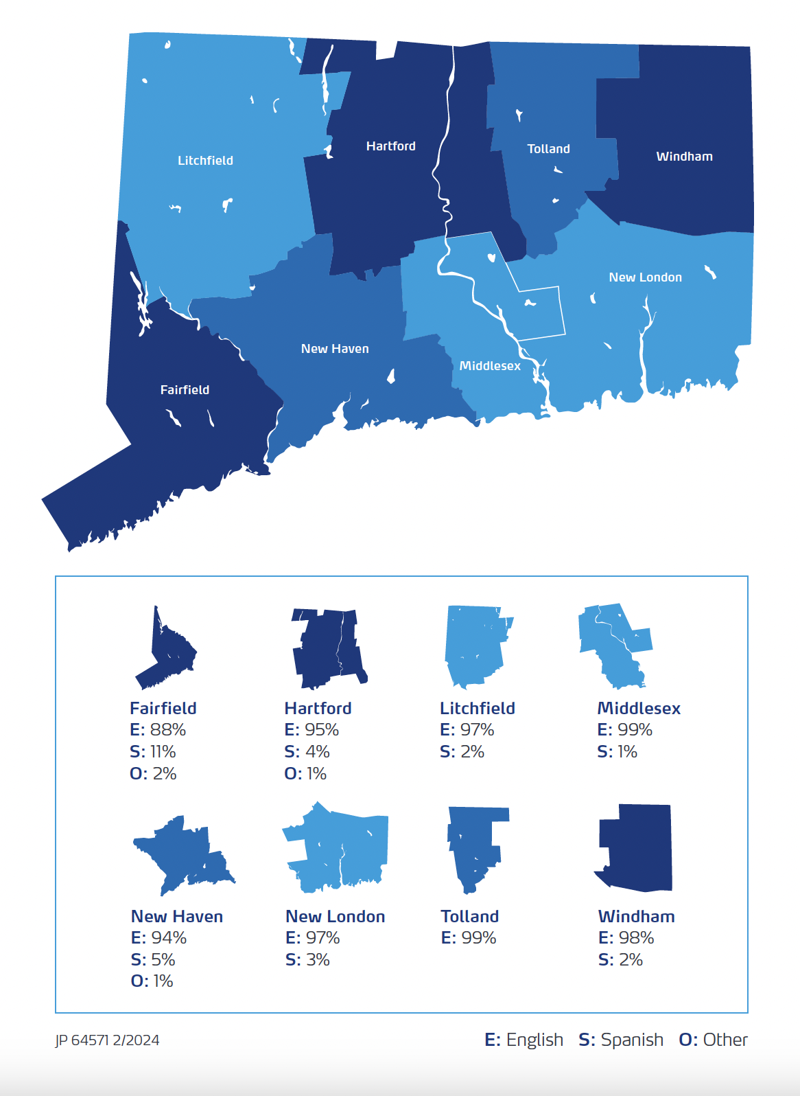 Connecticut County Language Preferences Map