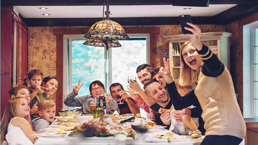 family holiday dinner table selfie 